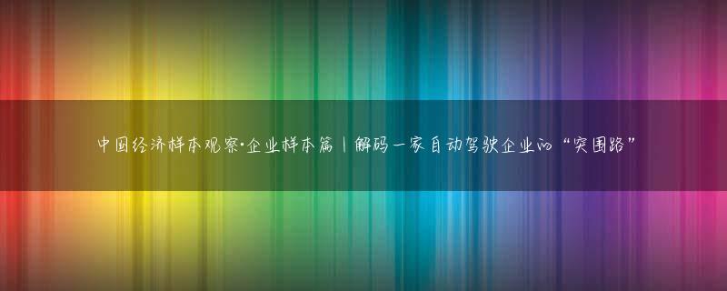 中国经济样本观察·企业样本篇｜解码一家自动驾驶企业的“突围路”