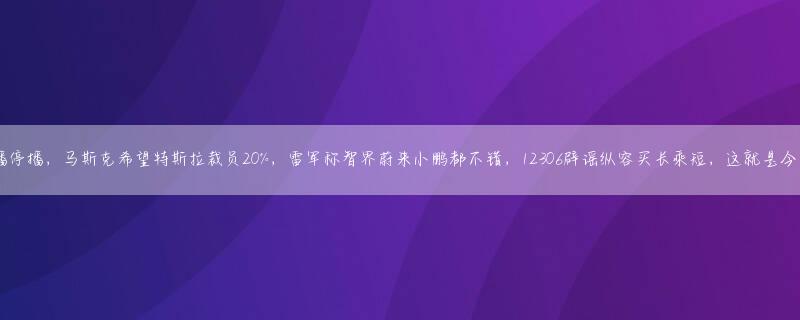 传辛选旗下主播停播，马斯克希望特斯拉裁员20%，雷军称智界蔚来小鹏都不错，12306辟谣纵容买长乘短，这就是今天的其他大新闻