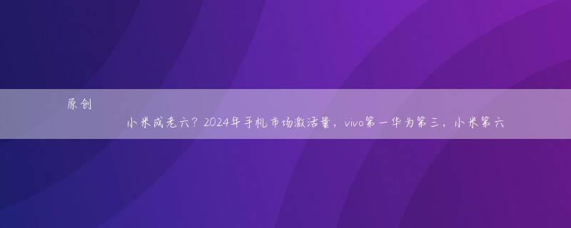 原创
            小米成老六？2024年手机市场激活量，vivo第一华为第三，小米第六