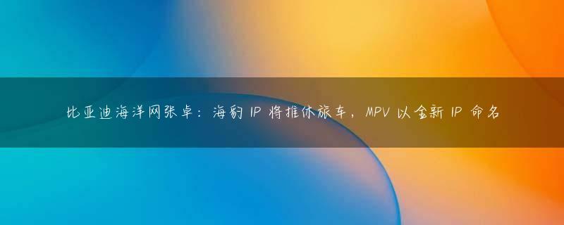 比亚迪海洋网张卓：海豹 IP 将推休旅车，MPV 以全新 IP 命名