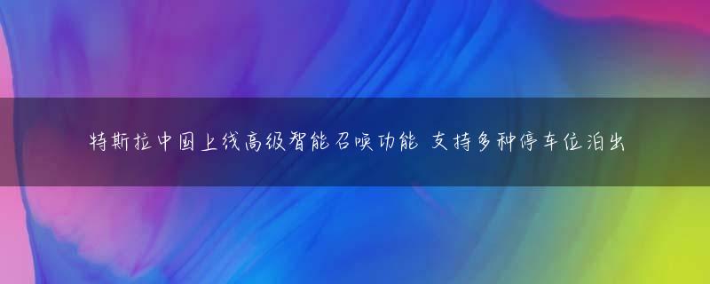 特斯拉中国上线高级智能召唤功能 支持多种停车位泊出