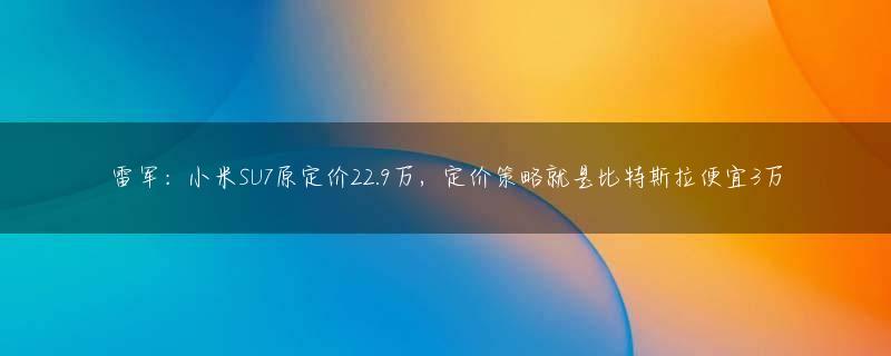 雷军：小米SU7原定价22.9万，定价策略就是比特斯拉便宜3万